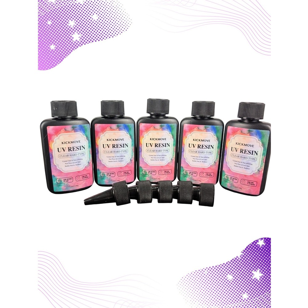Kickmove UV Resin Clear Hard Type 5x100g Bottles for DIY Jewelry Crafts